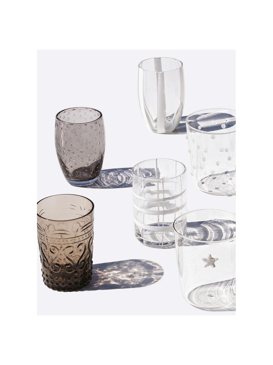 Handgemaakte waterglazen Melting, 6-delig, Glas, Grijs, transparant, Set met verschillende groottes