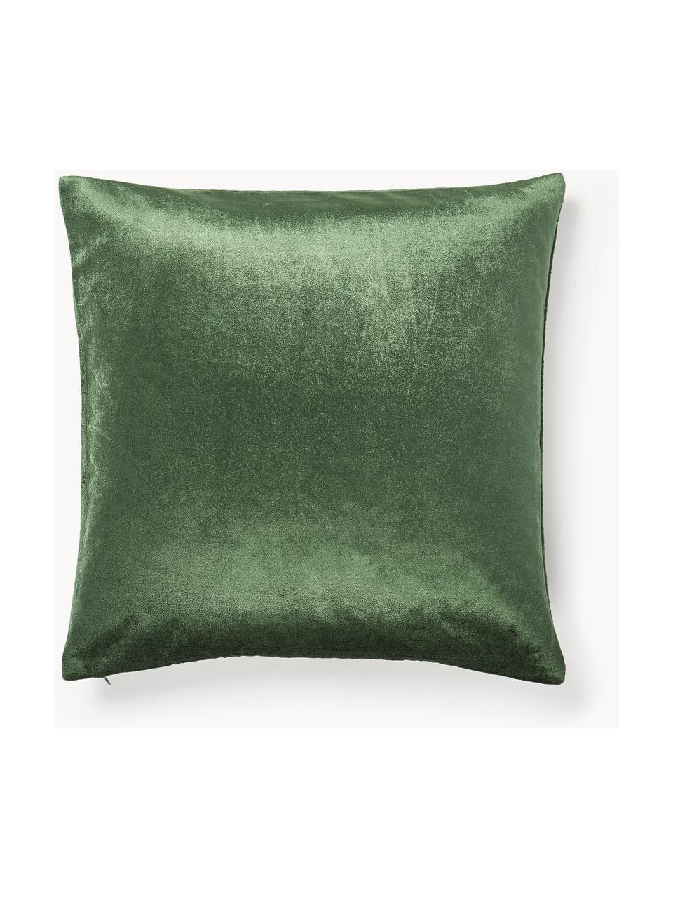 Housse de coussin en velours avec broderie de sapin Isadora, Vert foncé, larg. 45 x long. 45 cm