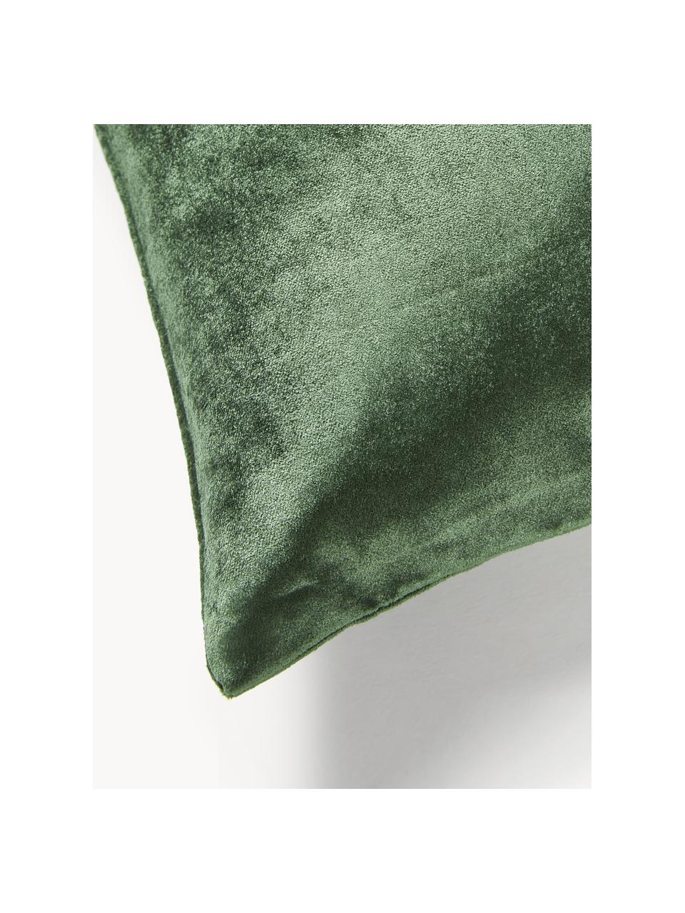 Housse de coussin en velours avec broderie de sapin Isadora, Vert foncé, larg. 45 x long. 45 cm