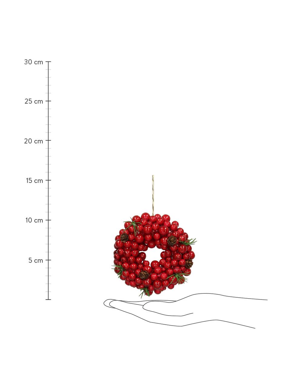 Ozdoba na stromček Wreath, 2 ks, Červená, zelená, hnedá, Ø 11 cm