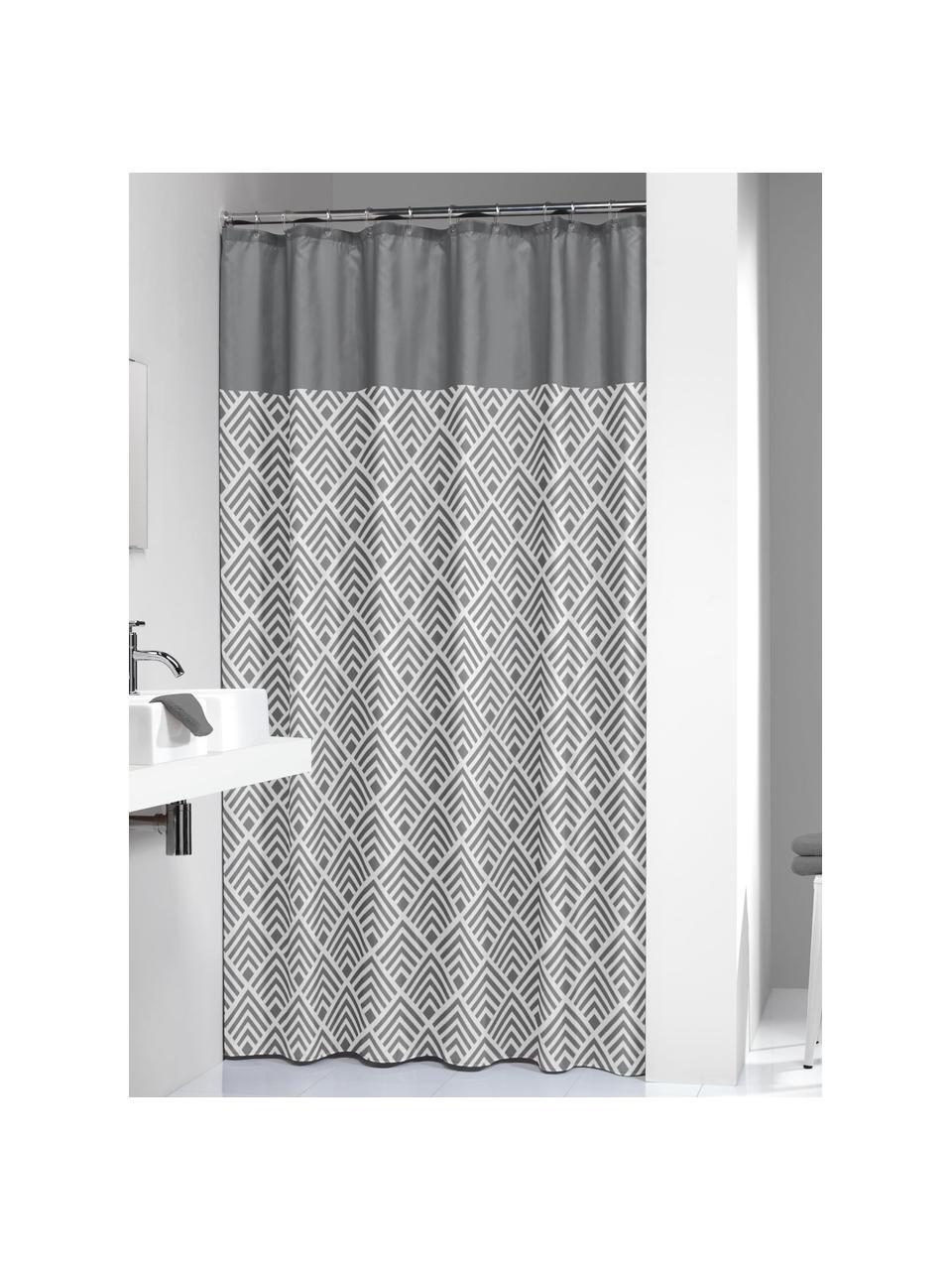 Cortina de baño Allie, Ojales: metal, Gris, blanco, An 180 x L 200 cm