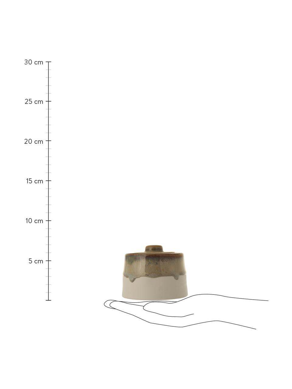 Handgemachte Zuckerdose Heather aus Steingut, Steingut, Beige, Grün, Ø 10 x H 7 cm