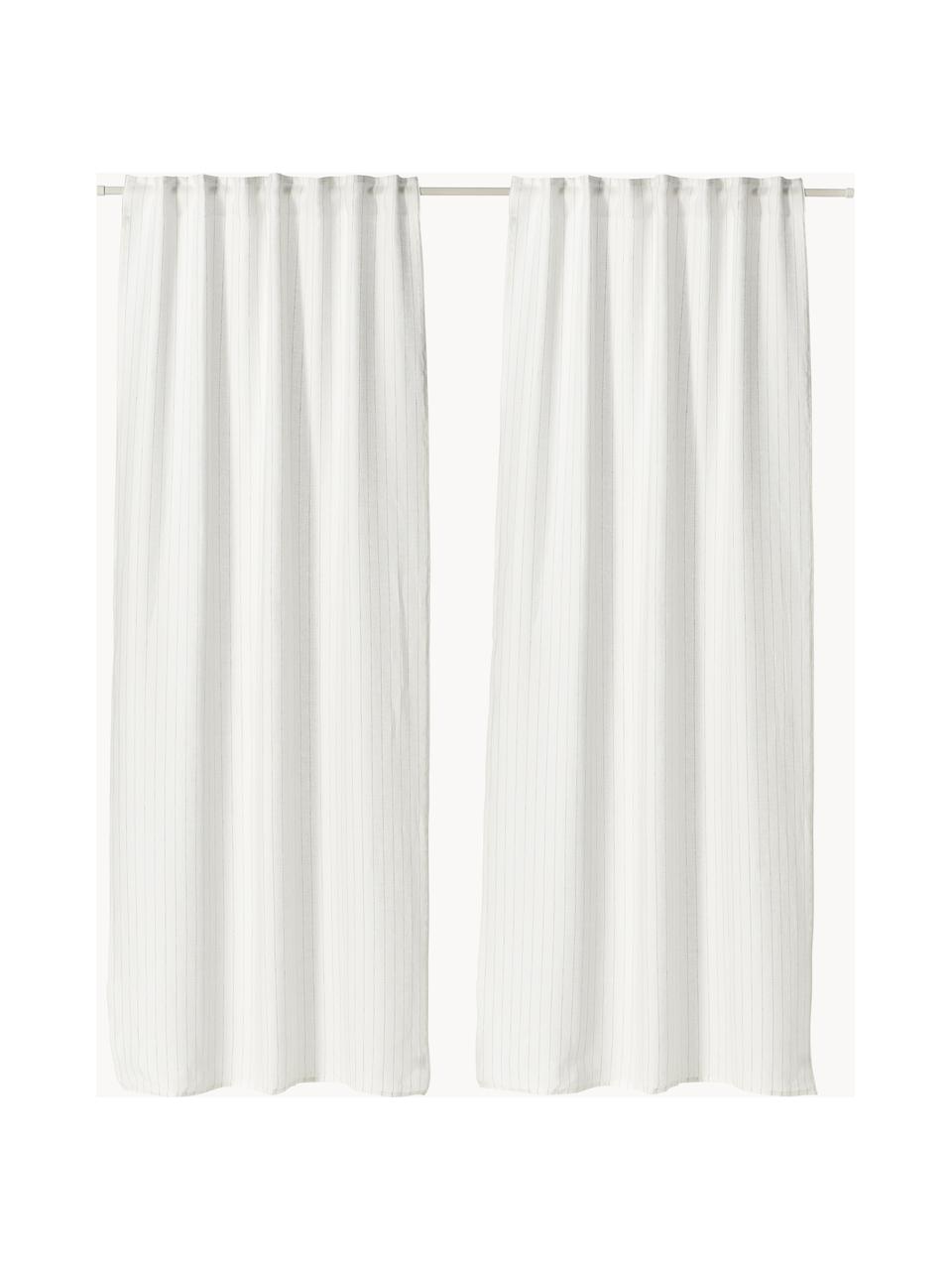 Cortinas semiopacas con multibanda Birch, 2 uds., 100% lino, Blanco, An 130 x L 260 cm