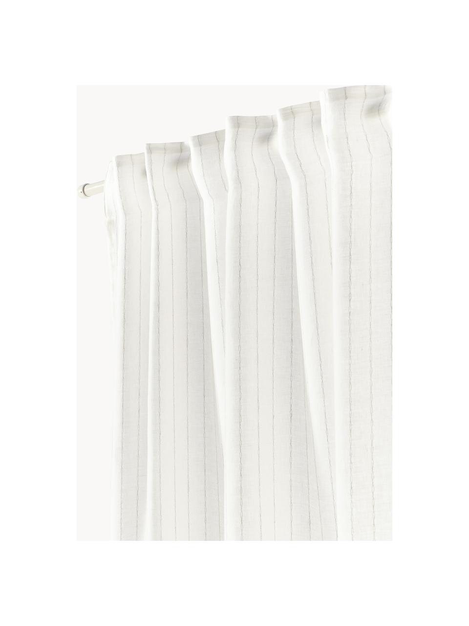 Rideau semi-transparent avec ruban multiple Birch, 2 pièces, 100 % pur lin, Blanc, larg. 130 x prof. 260 cm
