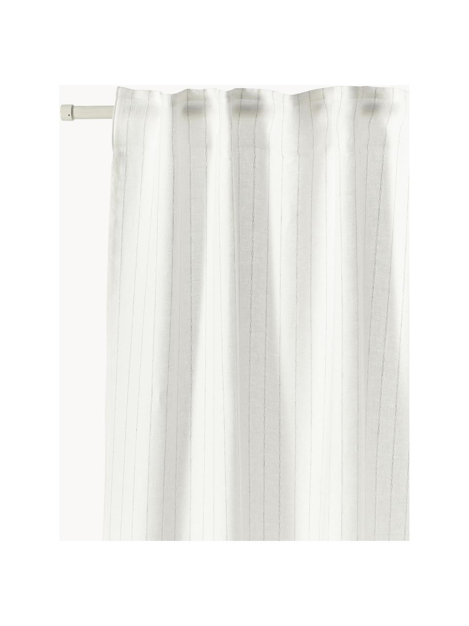 Rideaux semi-transparents avec ruflette multiple Birch, 2 pièces, 100 % pur lin, Blanc, larg. 130 x long. 260 cm