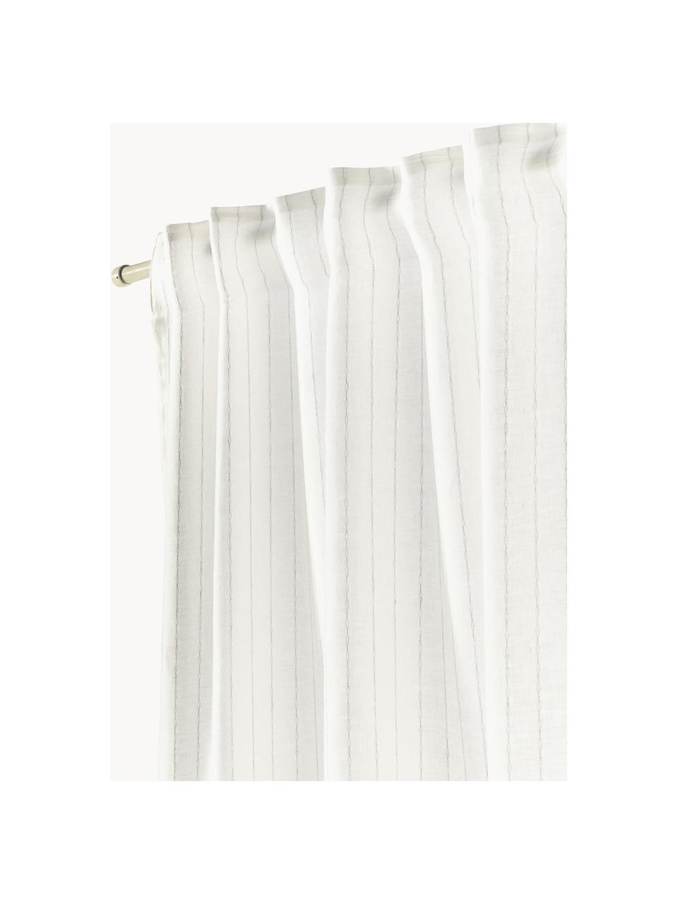 Rideaux semi-transparents avec ruflette multiple Birch, 2 pièces, 100 % pur lin, Blanc, larg. 130 x long. 260 cm