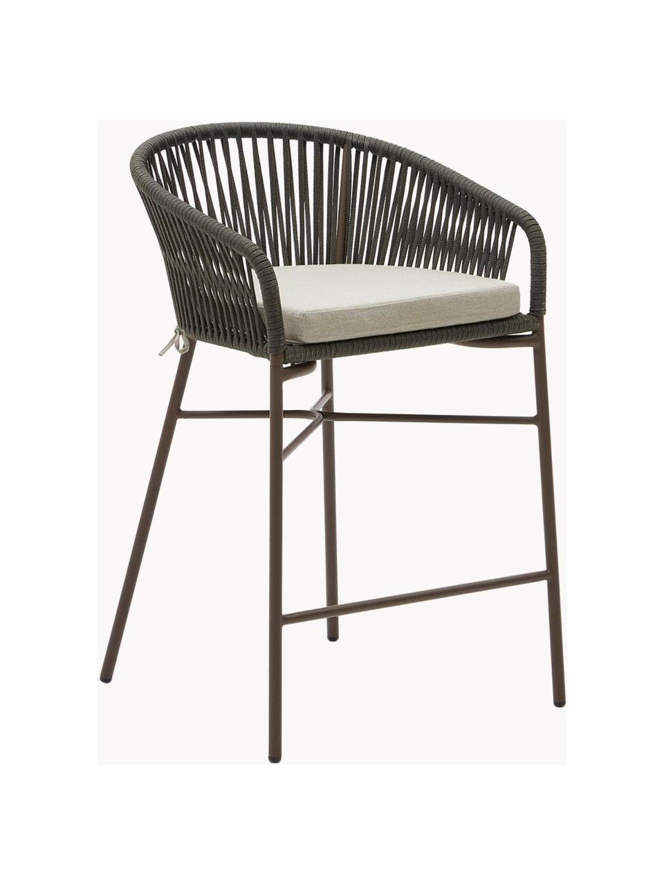 Ogrodowe krzesło barowe Yanet, 2 szt., Tapicerka: 100% poliester, Stelaż: metal ocynkowany, Jasnobeżowa tkanina, oliwkowy zielony, S 55 x W 85 cm