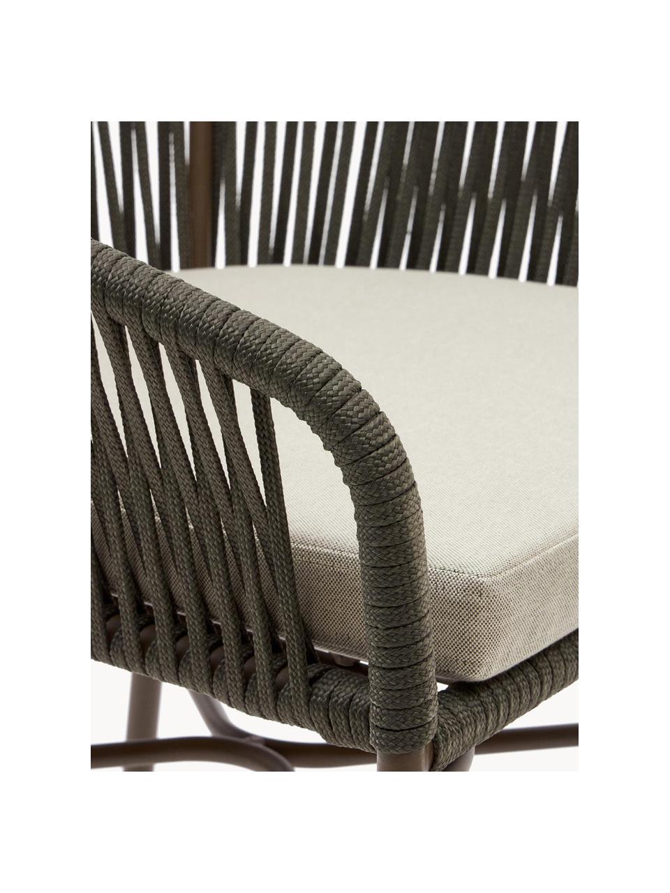 Yuinbarstoelen Yanet, 2 stuks, Bekleding: 100% polyester, Frame: gegalvaniseerd metaal, Geweven stof lichtbeige, olijfgroen, B 55 x H 85 cm