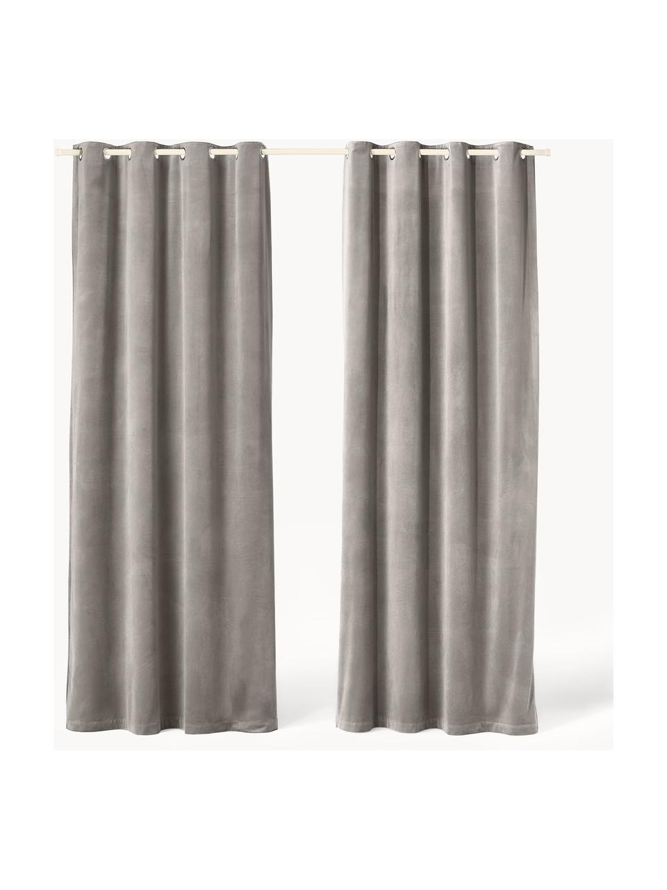 Cortinas oscurecedoras de terciopelo con ojales Rush, 2 uds., 100% poliéster (reciclado) con certificado GRS, Gris, An 135 x L 260 cm