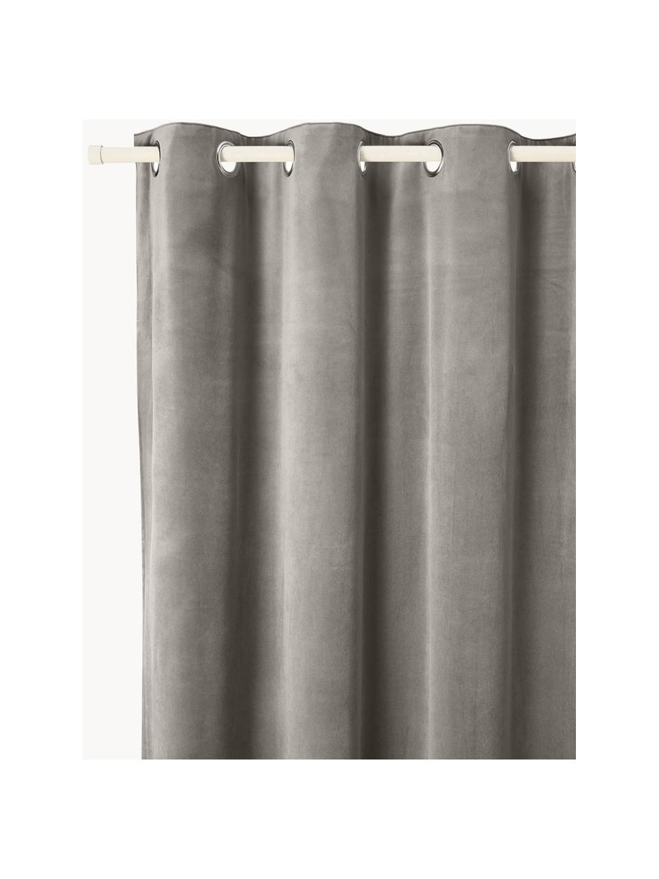 Verduisterend fluwelen gordijn Rush met oogjes, set van 2, 100% polyester (gerecycled), GRS-gecertificeerd, Grijs, B 140 x L 260 cm