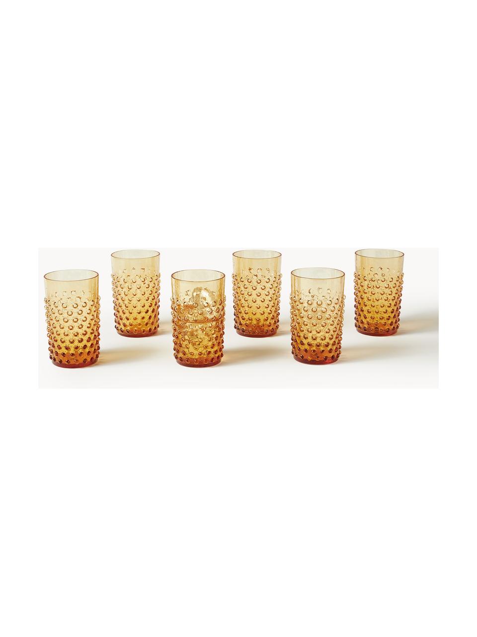 Handgemaakte waterglazen Hobnail met reliëf, 6 stuks, Glas, Citroengeel, Ø 7 x H 11 cm, 200 ml