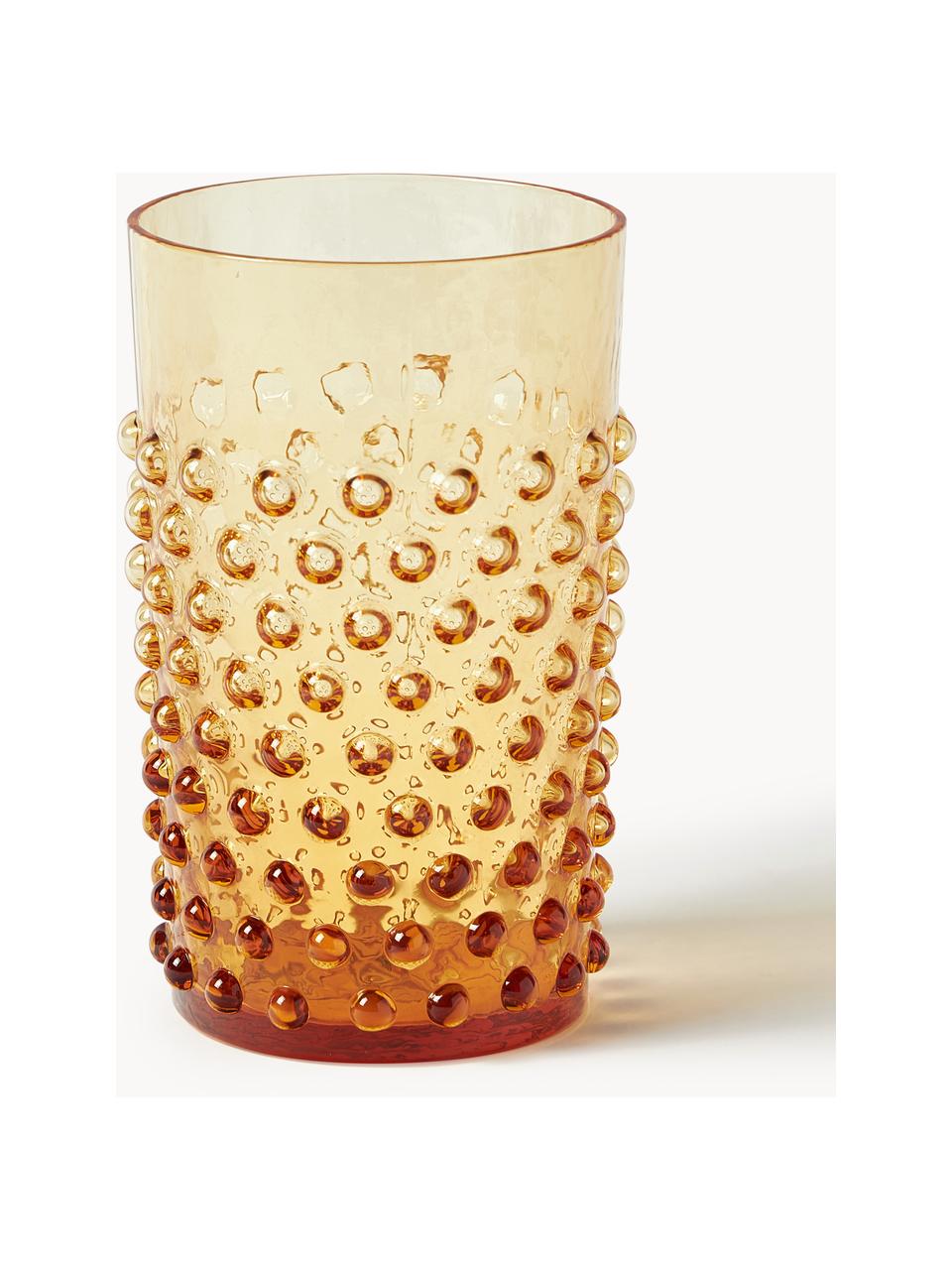 Handgefertigte Wassergläser Hobnail mit Relief, 6 Stück, Glas, Zitronengelb, Ø 7 x H 11 cm, 200 ml