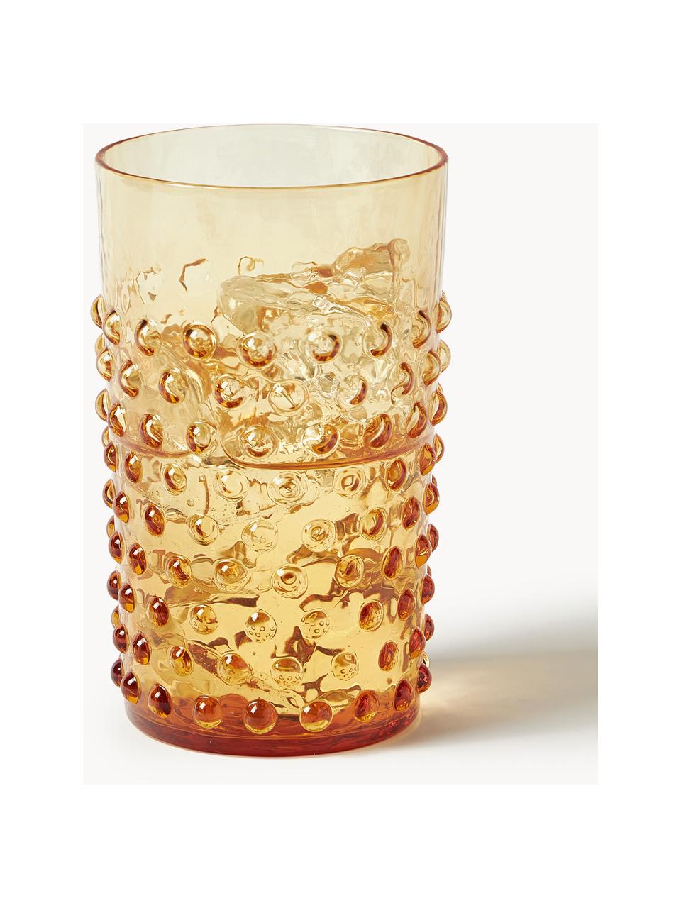 Set de vasos artesanales con relieves Hobnail, 6 uds., Vidrio, Amarillo limón transparente, Ø 7 x Al 11 cm, 200 ml