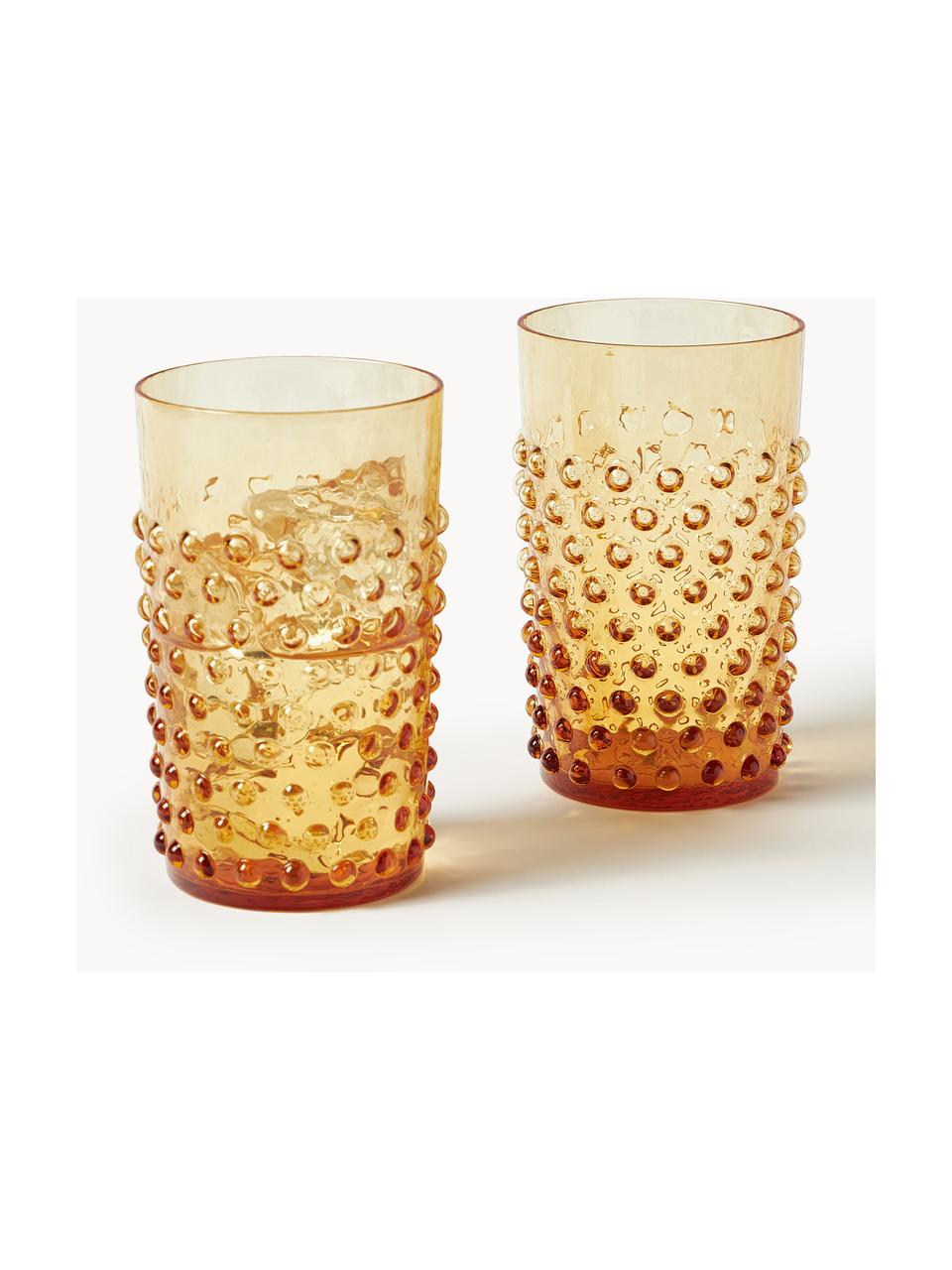 Set de vasos artesanales con relieves Hobnail, 6 uds., Vidrio, Amarillo limón transparente, Ø 7 x Al 11 cm, 200 ml
