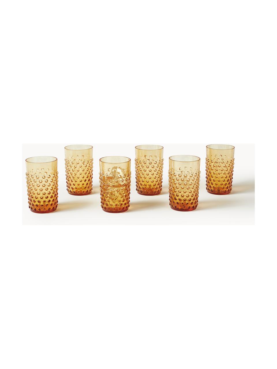 Handgemaakte waterglazen Hobnail met reliëf, 6 stuks, Glas, Citroengeel, Ø 7 x H 11 cm, 200 ml