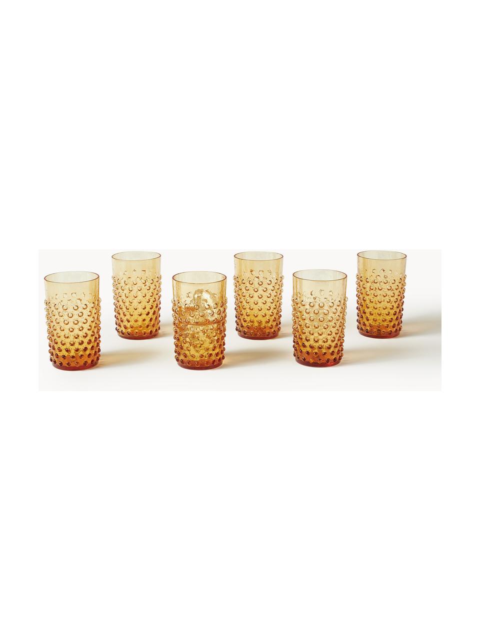 Mundgeblasene Wassergläser Hobnail, 6 Stück, Glas, mundgeblasen, Orange, transparent, Ø 7 x H 11 cm, 200 ml