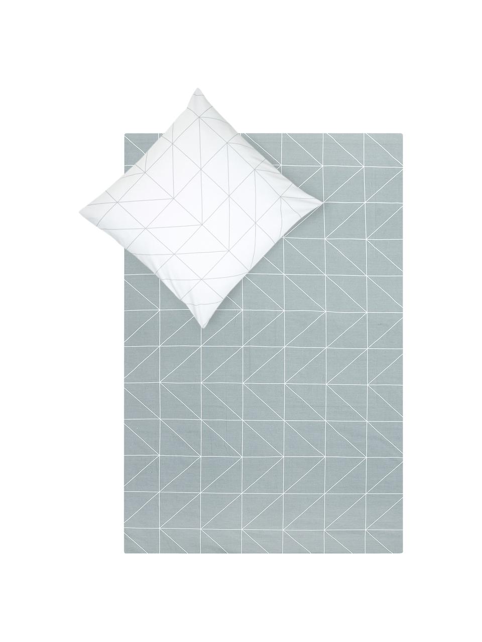 Biancheria da letto in cotone ranforce Lynn, Grigio, bianco, 155 x 200 cm + 1 federa 50 x 80 cm