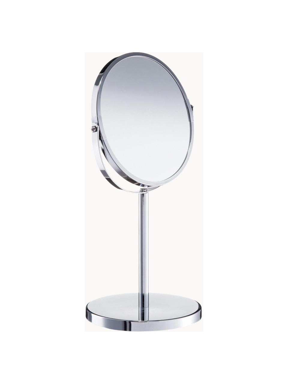 Runder Kosmetikspiegel Flip mit Vergrößerung und Metallsockel, Rahmen: Metall, verchromt, Spiegelfläche: Spiegelglas, Silberfarben, Ø 17 x H 35 cm