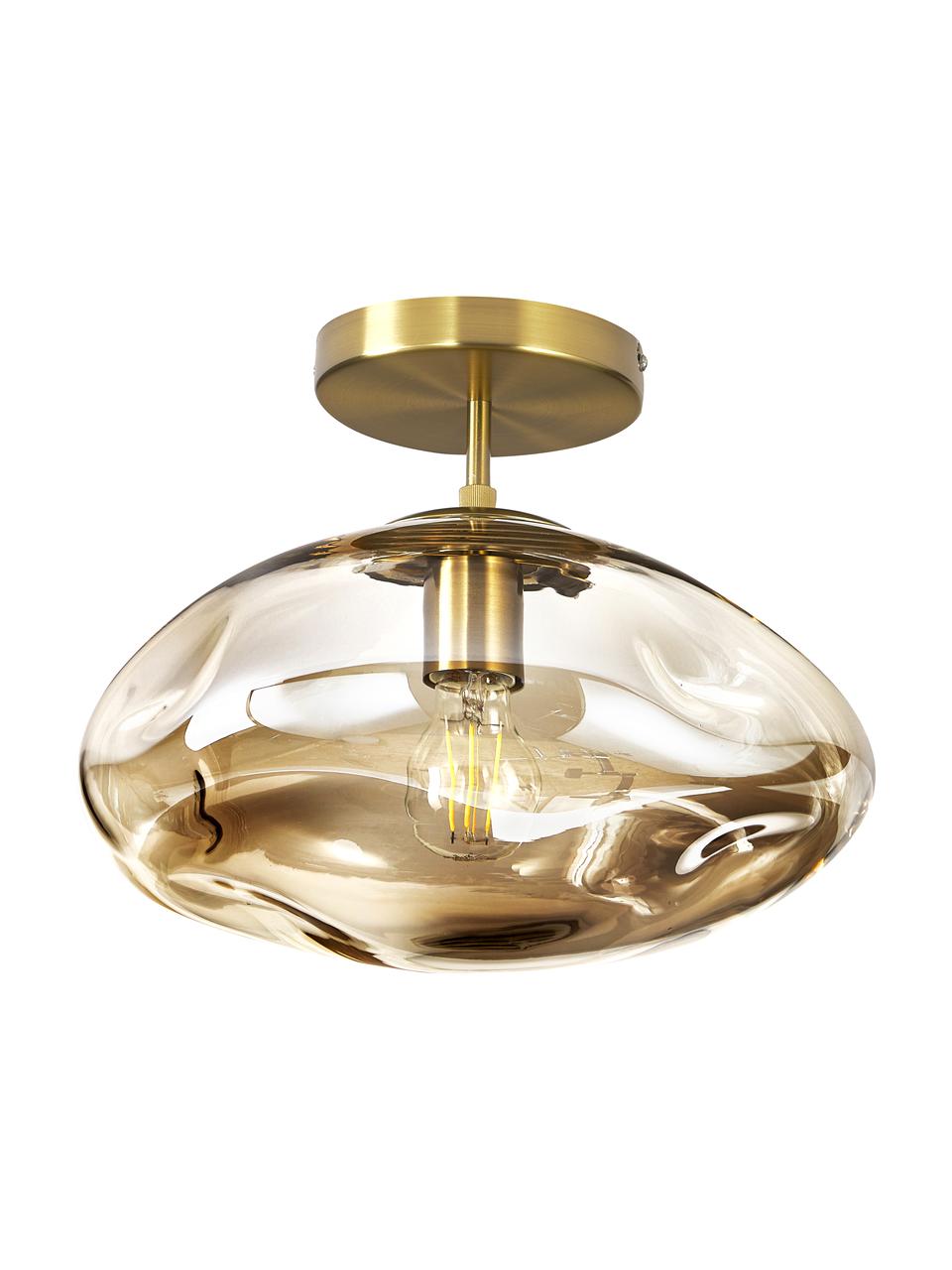 Plafondlamp Amora van champagnekleurig glas, Lampenkap: glas, Messing -en champagnekleurig, Ø 35 x H 28 cm