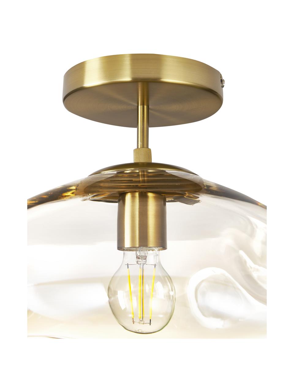 Plafondlamp Amora van glas, Lampenkap: glas, Baldakijn: geborsteld metaal, Champagnekleurig, messingkleurig, Ø 35 x H 28 cm