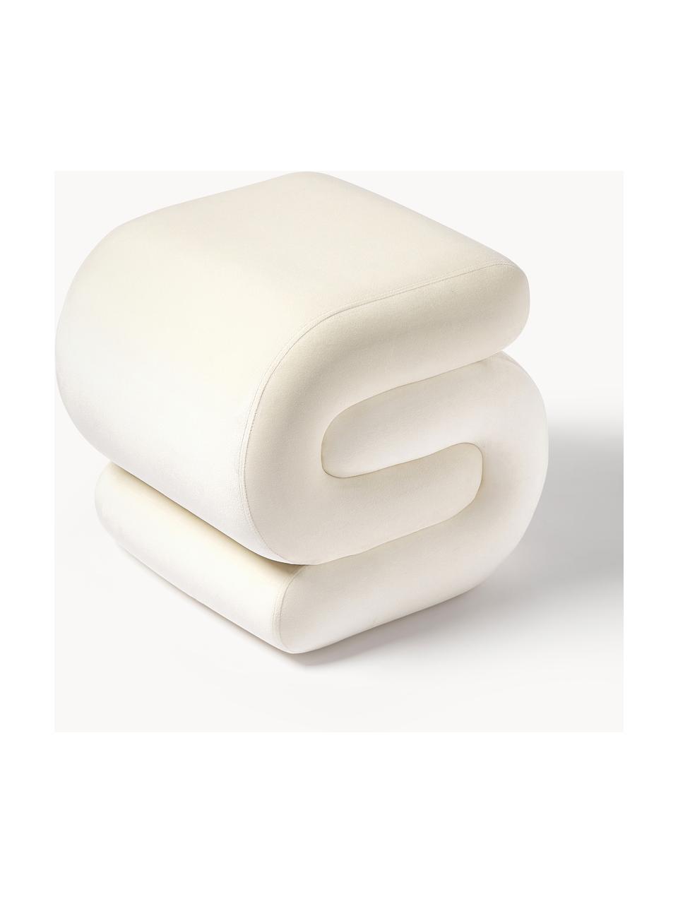 Pouf in velluto Merle, Rivestimento: velluto di poliestere Il , Rivestimento: schiuma, Struttura: legno massiccio di eucali, Velluto bianco crema, Larg. 50 x Alt. 45 cm