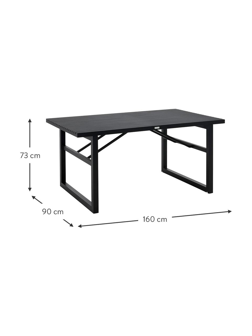 Mesa para exterior Vevi, 160 x 90 cm, Aluminio con pintura en polvo, Negro, An 160 x F 90 cm