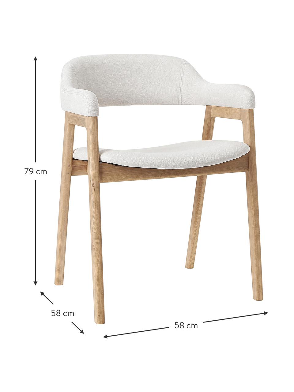 Sedia imbottita Santiano, Rivestimento: 100% poliestere Con 40.00, Struttura: compensato, Gambe: legno di quercia massicci, Tessuto bianco sporco, Larg. 58 x Prof. 58 cm