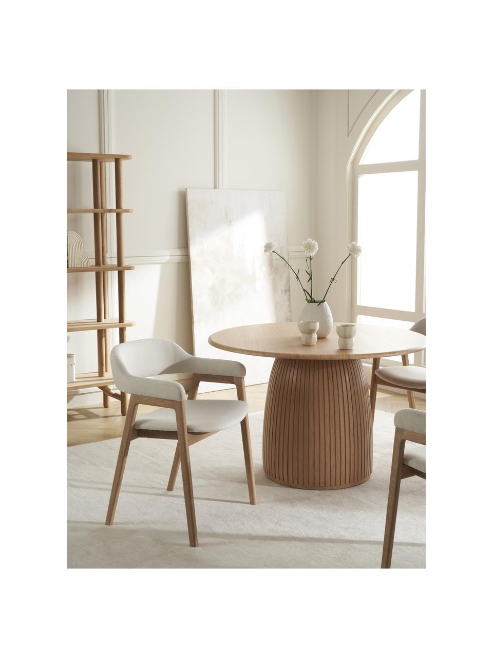 Silla con reposabrazos de madera Santiano, Tapizado: 100% poliéster Alta resis, Estructura: madera contrachapada, Patas: madera de roble maciza, Tejido beige, An 58 x F 58 cm