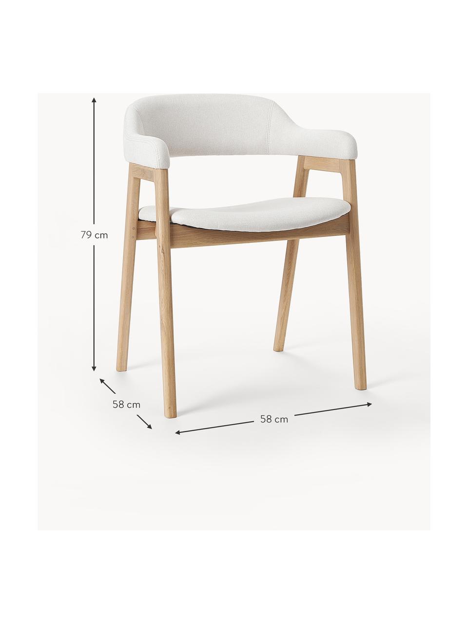 Silla con reposabrazos de madera Santiano, Tapizado: 100% poliéster Alta resis, Estructura: madera contrachapada, Patas: madera de roble maciza, Tejido Off White, An 58 x F 58 cm