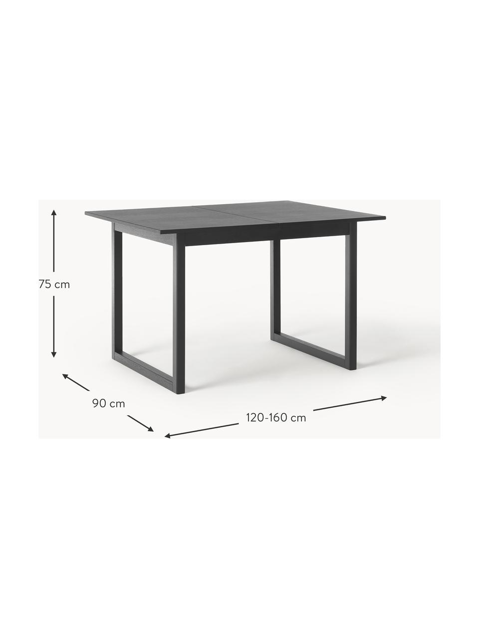 Rozkladací jedálenský stôl Calla, Dubové drevo, čierna lakovaná, Š 120/160 x H 90