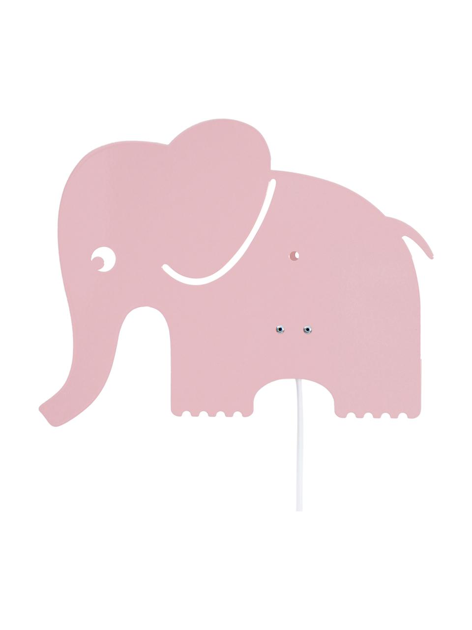 Wandleuchte Elephant mit Stecker, Metall, pulverbeschichtet, Helles Rosa, B 33 x H 29 cm