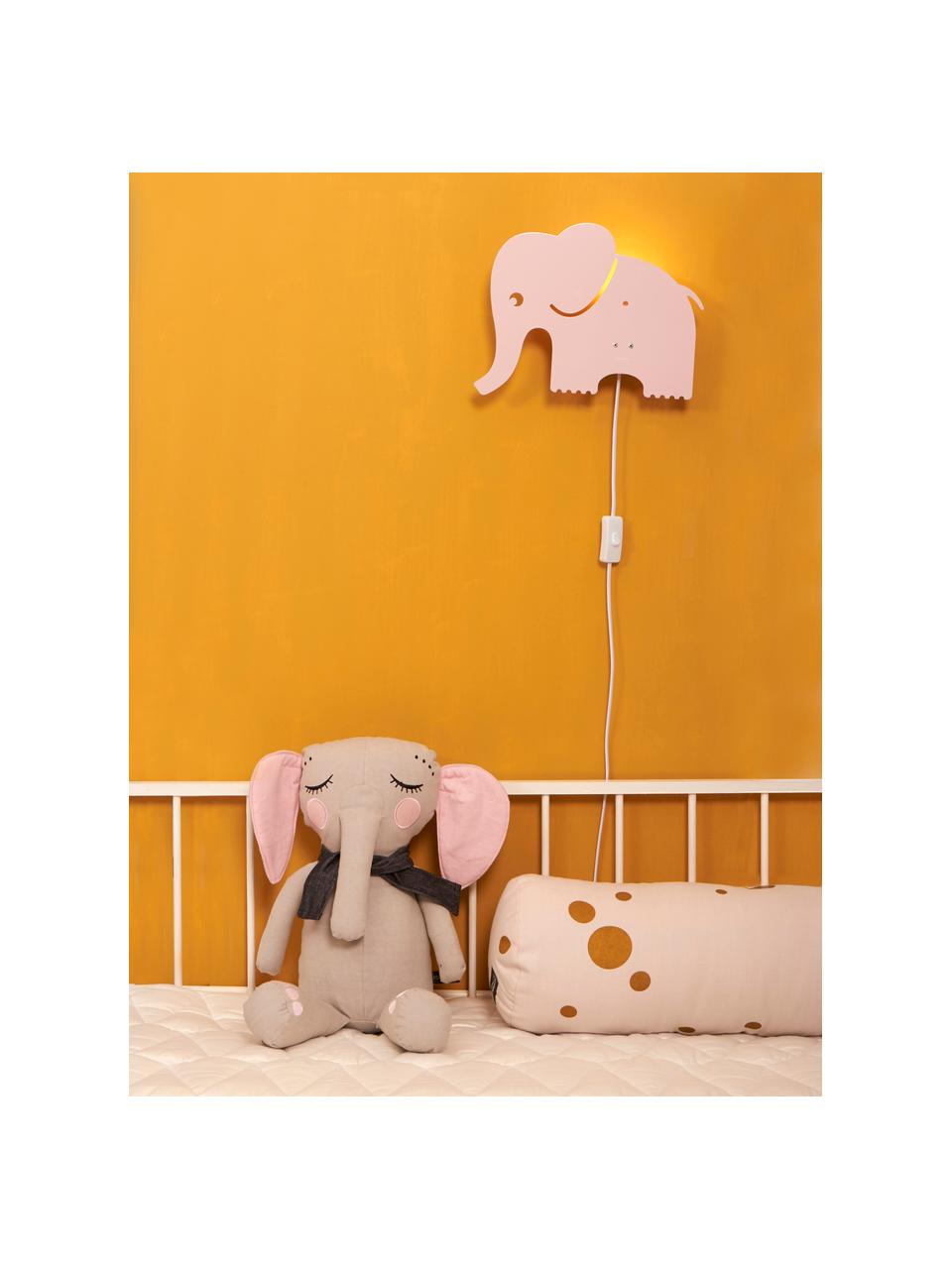 Aplique Elephant con enchufe, Metal con pintura en polvo, Rosa claro, An 33 x Al 29 cm