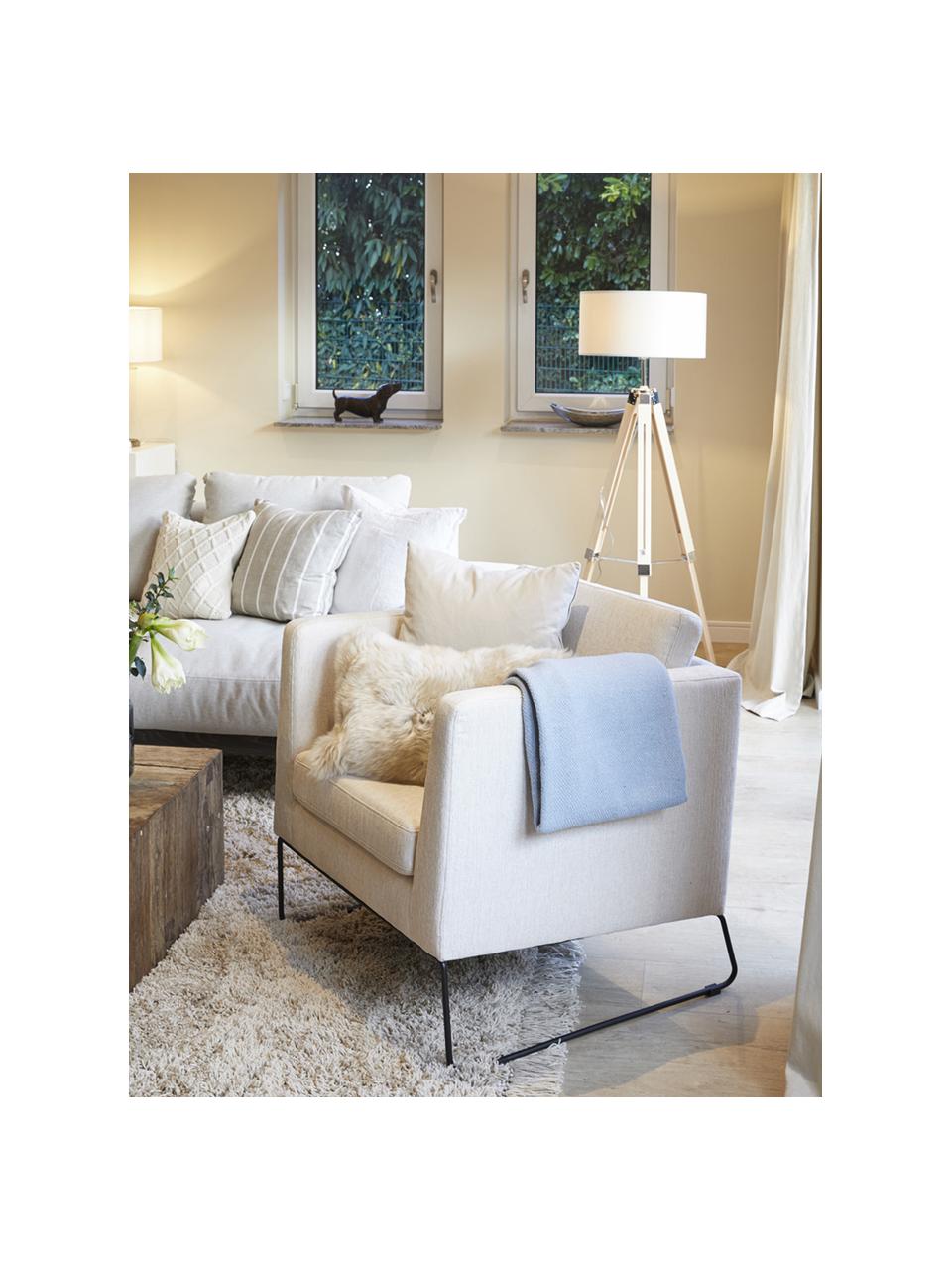 Poltrona classica con piedini in metallo Milo, Rivestimento: copertura in poliestere d, Struttura: legno di pino, Gambe: metallo laccato, Tessuto beige, Larg. 63 x Prof. 75 cm