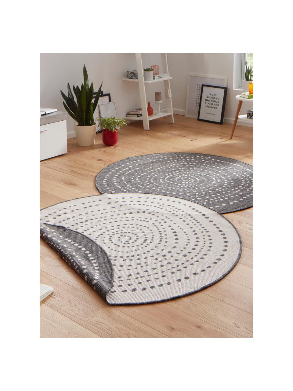 Rond omkeerbaar in- & outdoor vloerkleed Bali, 100% polypropyleen, Grijs, crèmewit, Ø 140 cm (maat M)