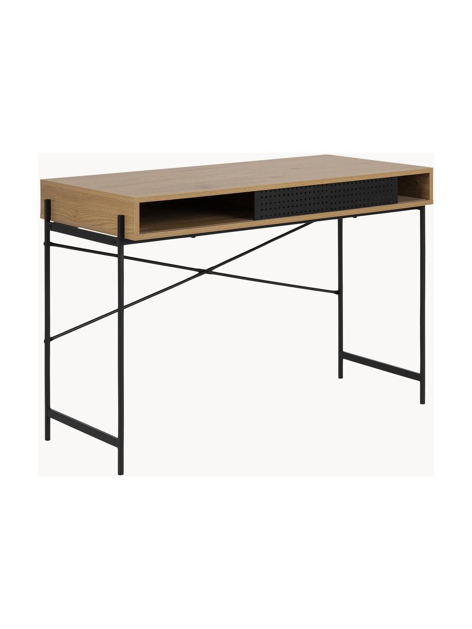 Petit bureau Angus, Bois de chêne, noir, larg. 110 x prof. 50 cm