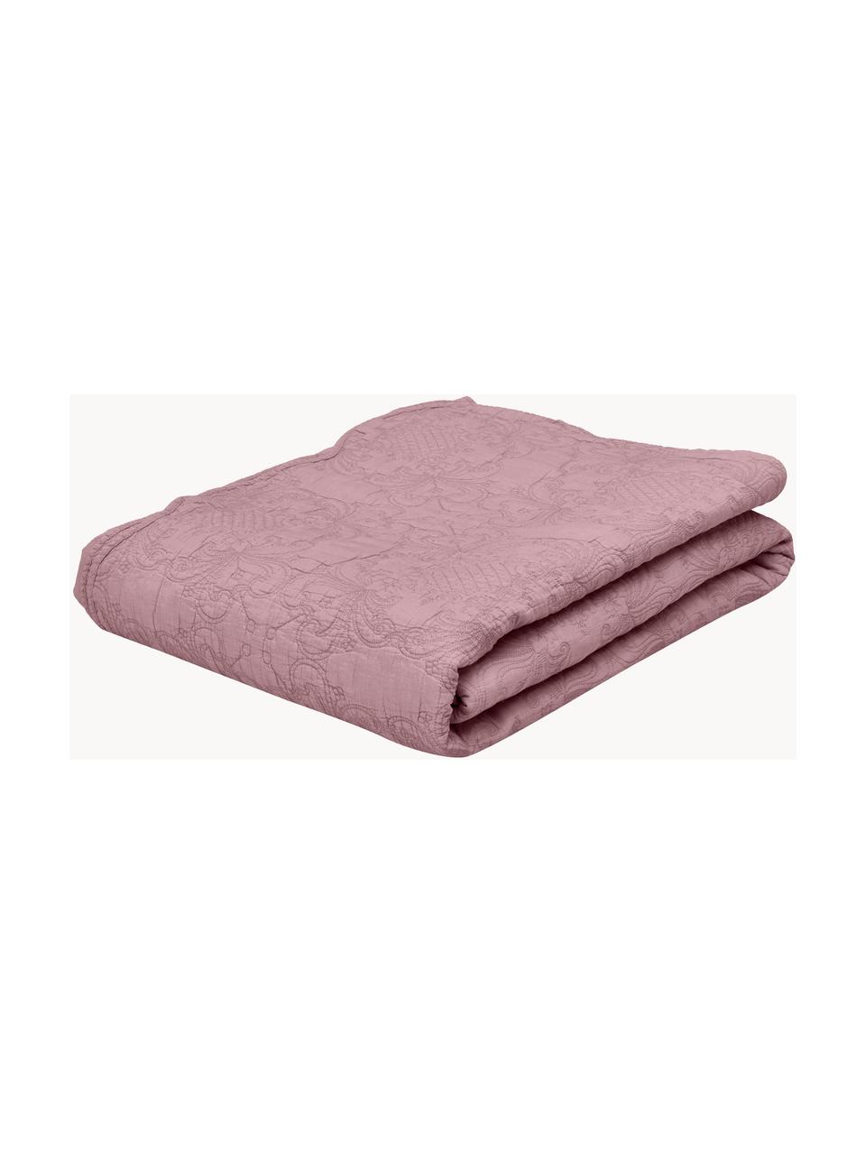 Bestickte Tagesdecke Madlon, Bezug: 100% Baumwolle, Mauve, B 180 x L 250 cm (für Betten bis 140 x 200 cm)