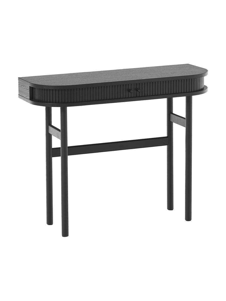 Consolle con frontale scanalato Calary, Gambe: legno massiccio di querci, Nero, Larg. 100 x Alt. 80 cm