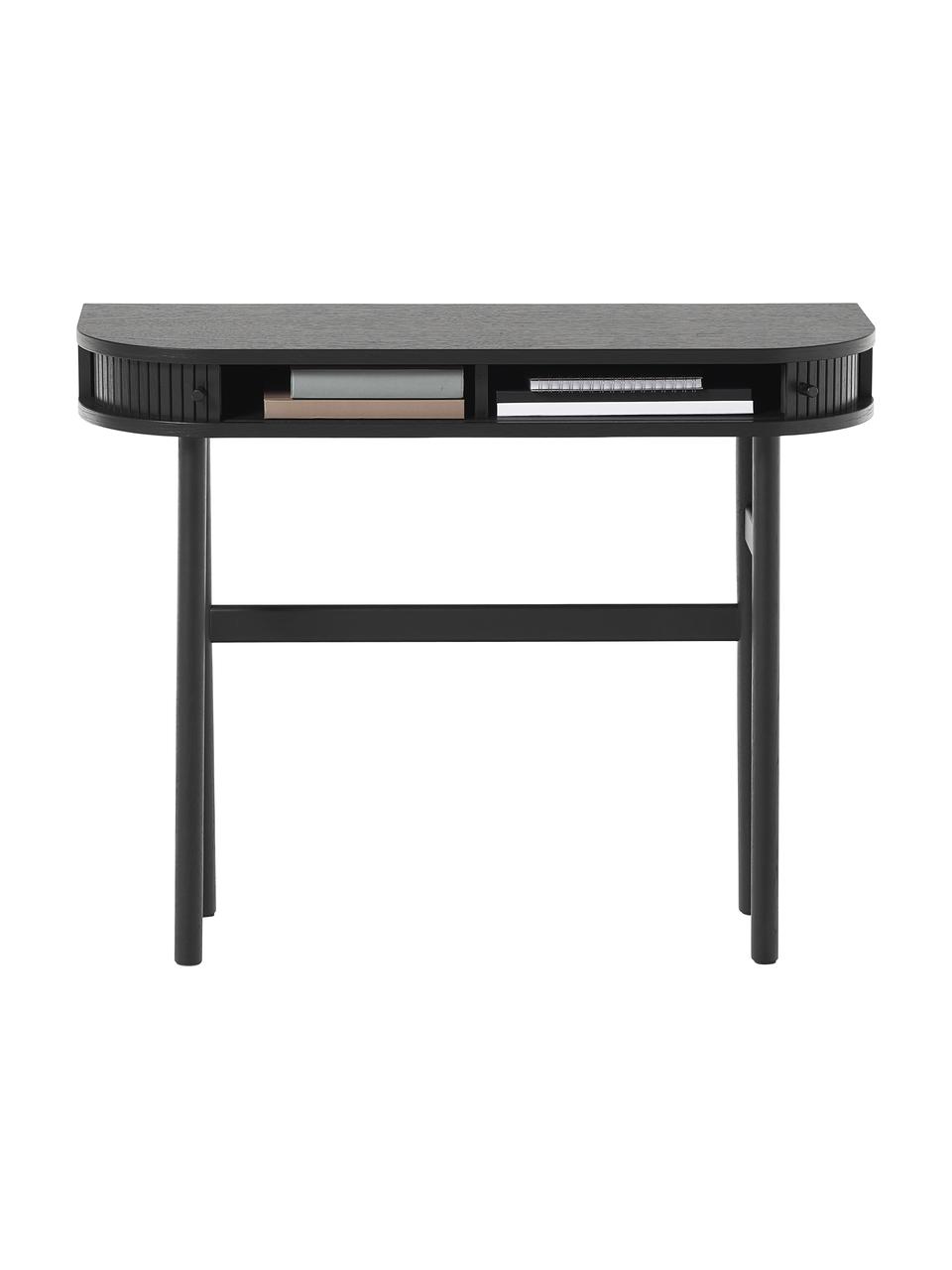 Konsole Calary mit geriffelter Front, Korpus: Mitteldichte Holzfaserpla, Beine: Massives Eichenholz, FSC-, Schwarz, B 100 x H 80 cm
