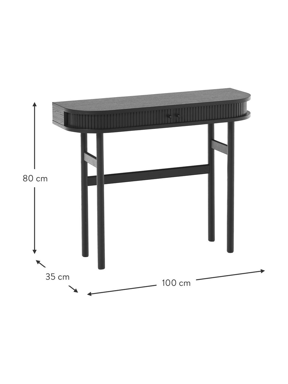 Konsole Calary mit geriffelter Front, Korpus: Mitteldichte Holzfaserpla, Beine: Massives Eichenholz, FSC-, Schwarz, B 100 x H 80 cm