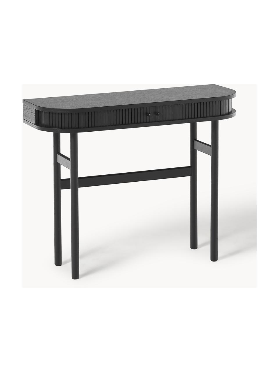 Konzolový stolík s drážkovanou prednou stranou Calary, Dubové drevo, čierna lakovaná, Š 100 x V 80 cm