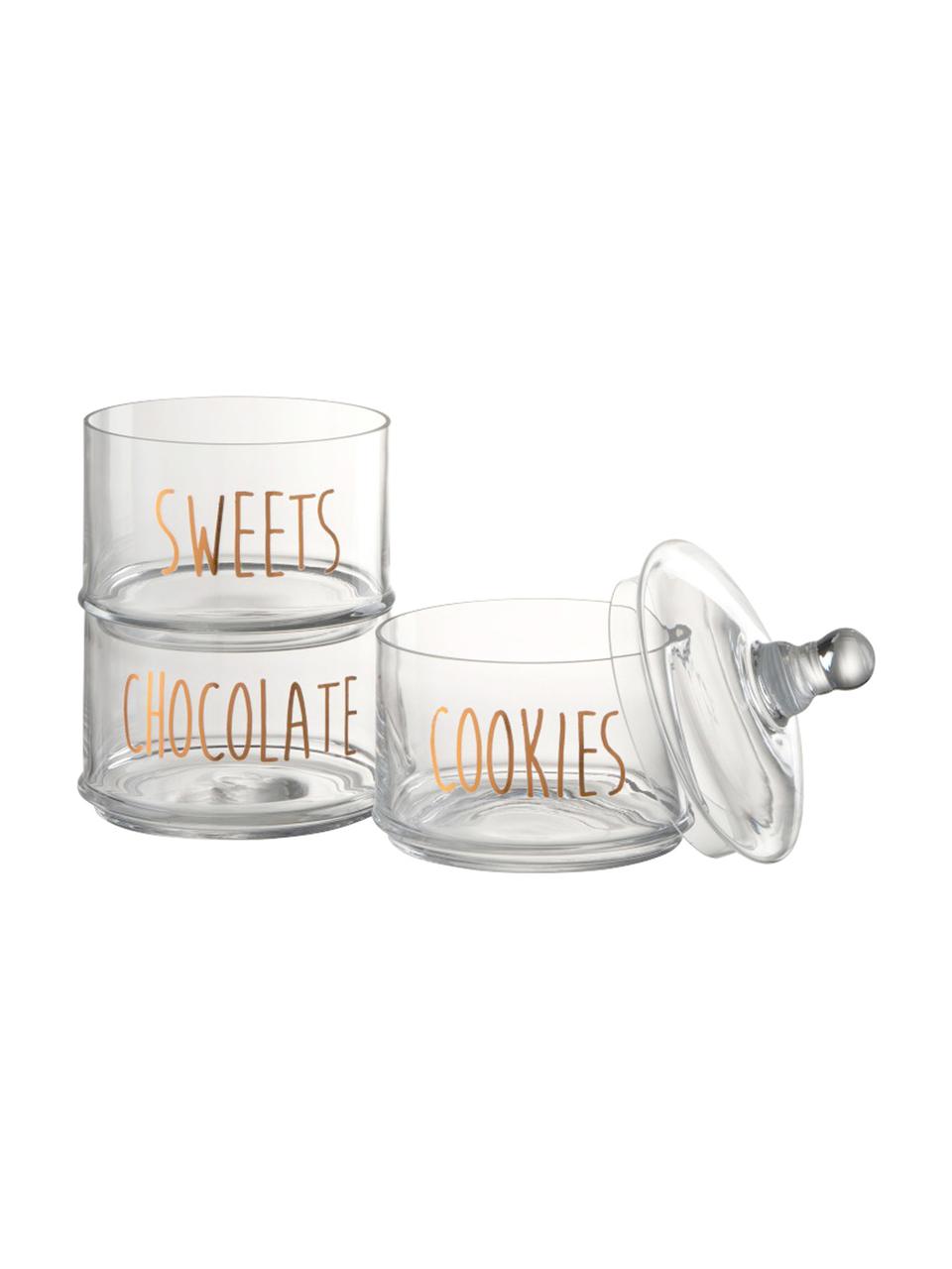 Opbergpottenset  Sweets, 4-delig, Glas, Transparant, koperkleurig, Ø 18 x H 40 cm