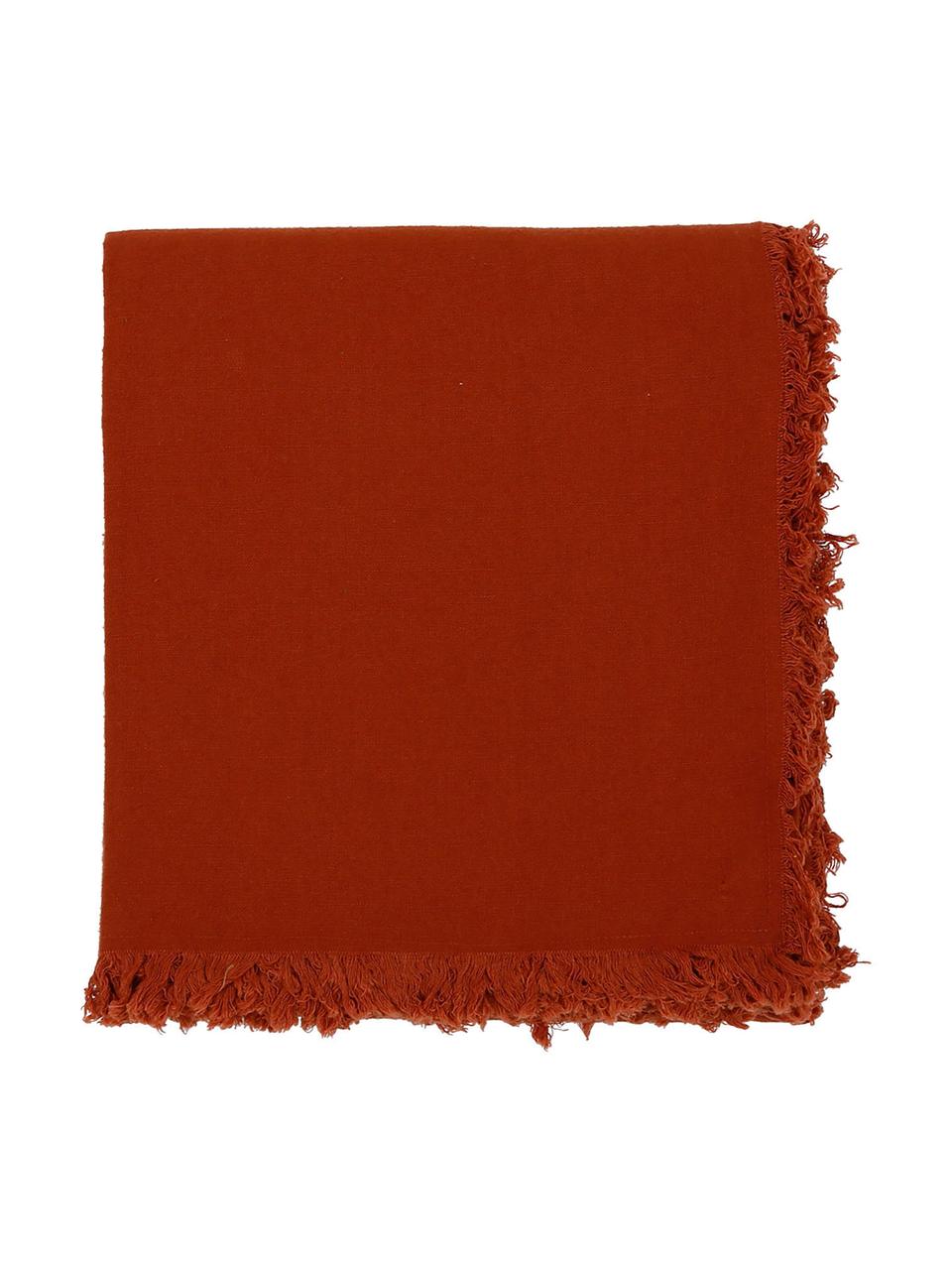 Obrus z bawełny z frędzlami Nalia, Bawełna, Czerwony, Dla 6-8 osób (S 160 x D 250 cm)
