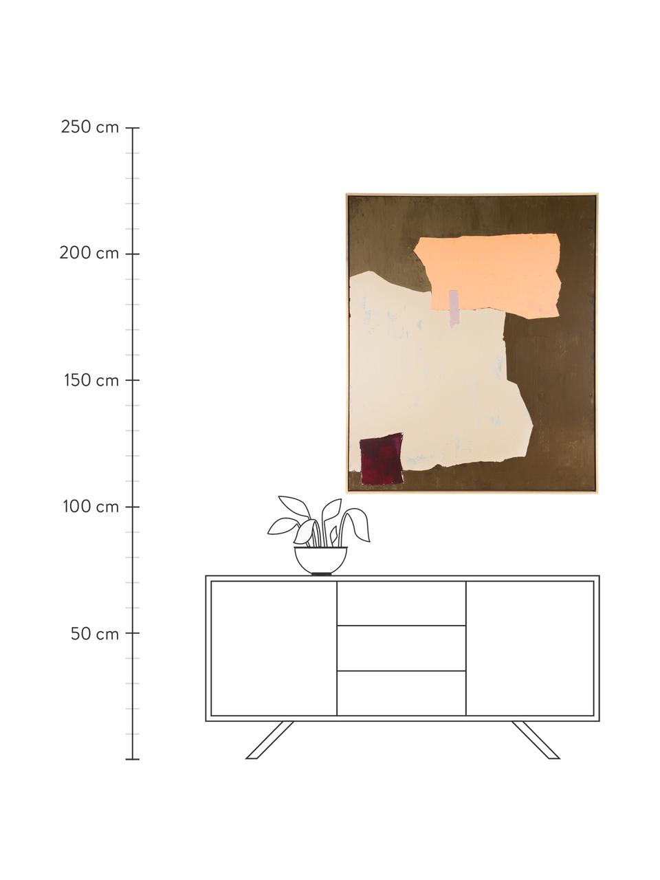 Ingelijste canvasdoek Olivia, Frame: essenhout, Bruin, roze, crèmekleurig, B 100 x H 120 cm