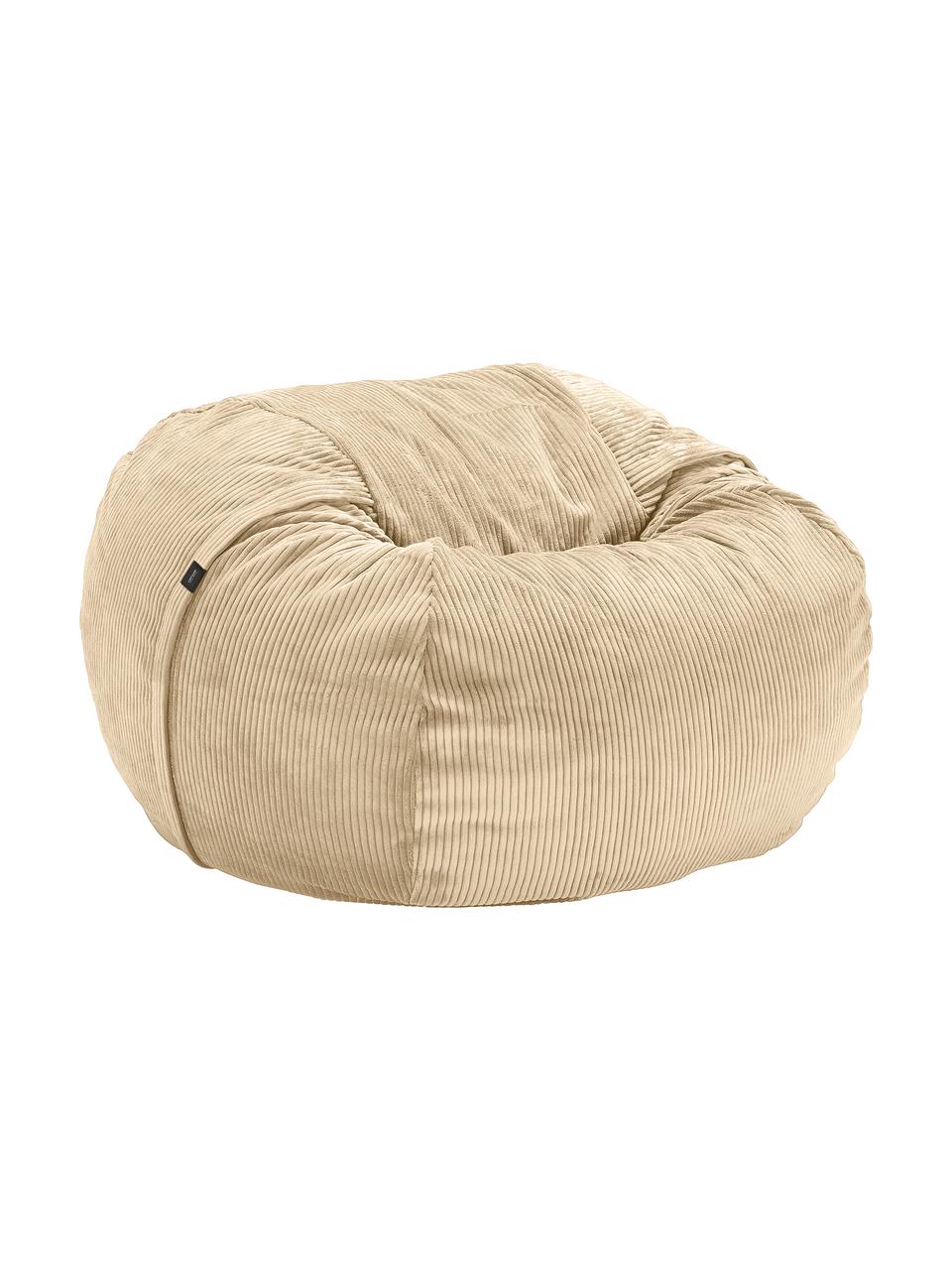 Pouf sacco in velluto a coste Velours, Rivestimento: 88% nylon, 12% poliestere, Beige, Ø 110 x Alt. 70 cm