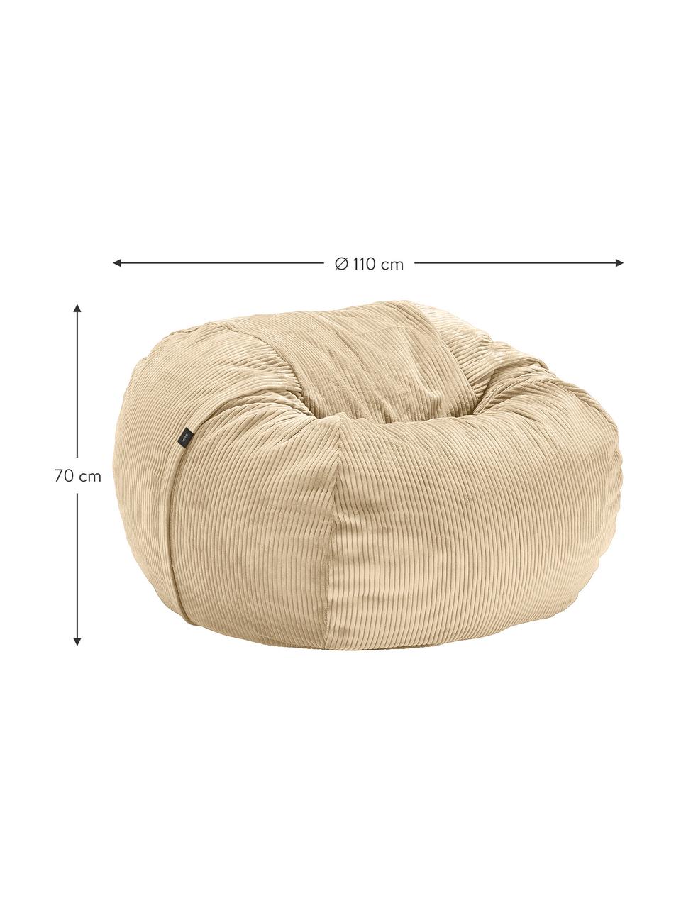 Pouf sacco in velluto a coste Velours, Rivestimento: 88% nylon, 12% poliestere, Beige, Ø 110 x Alt. 70 cm