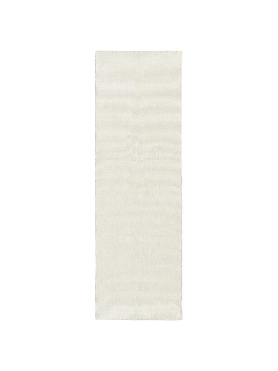Handgewebter Kurzflor-Läufer Willow, 100% Polyester, GRS-zertifiziert, Cremeweiß, B 80 x L 250 cm