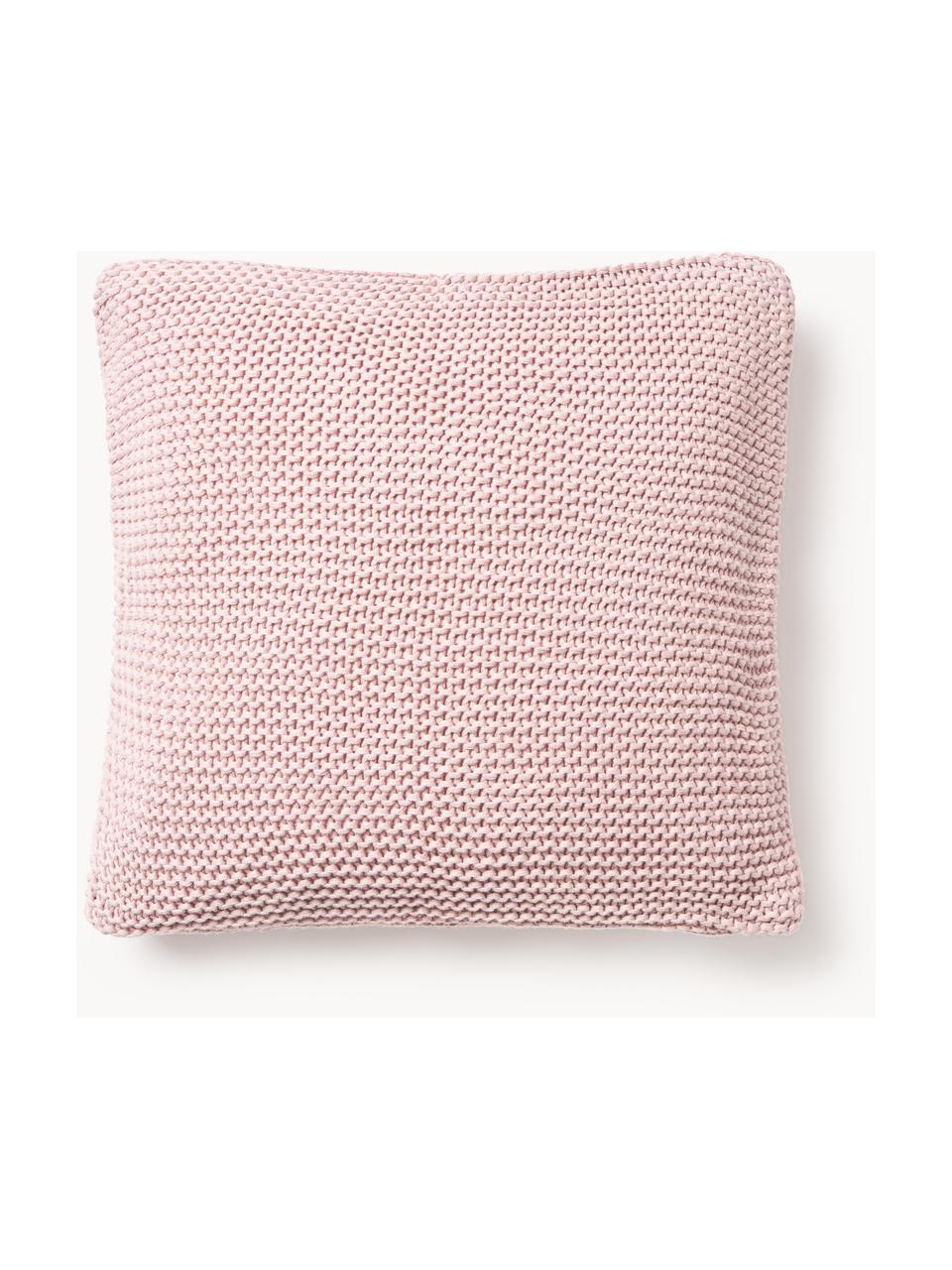 Housse de coussin en tricot de coton bio Adalyn, 100 % coton bio, certifié GOTS, Rose pâle, larg. 40 x long. 40 cm