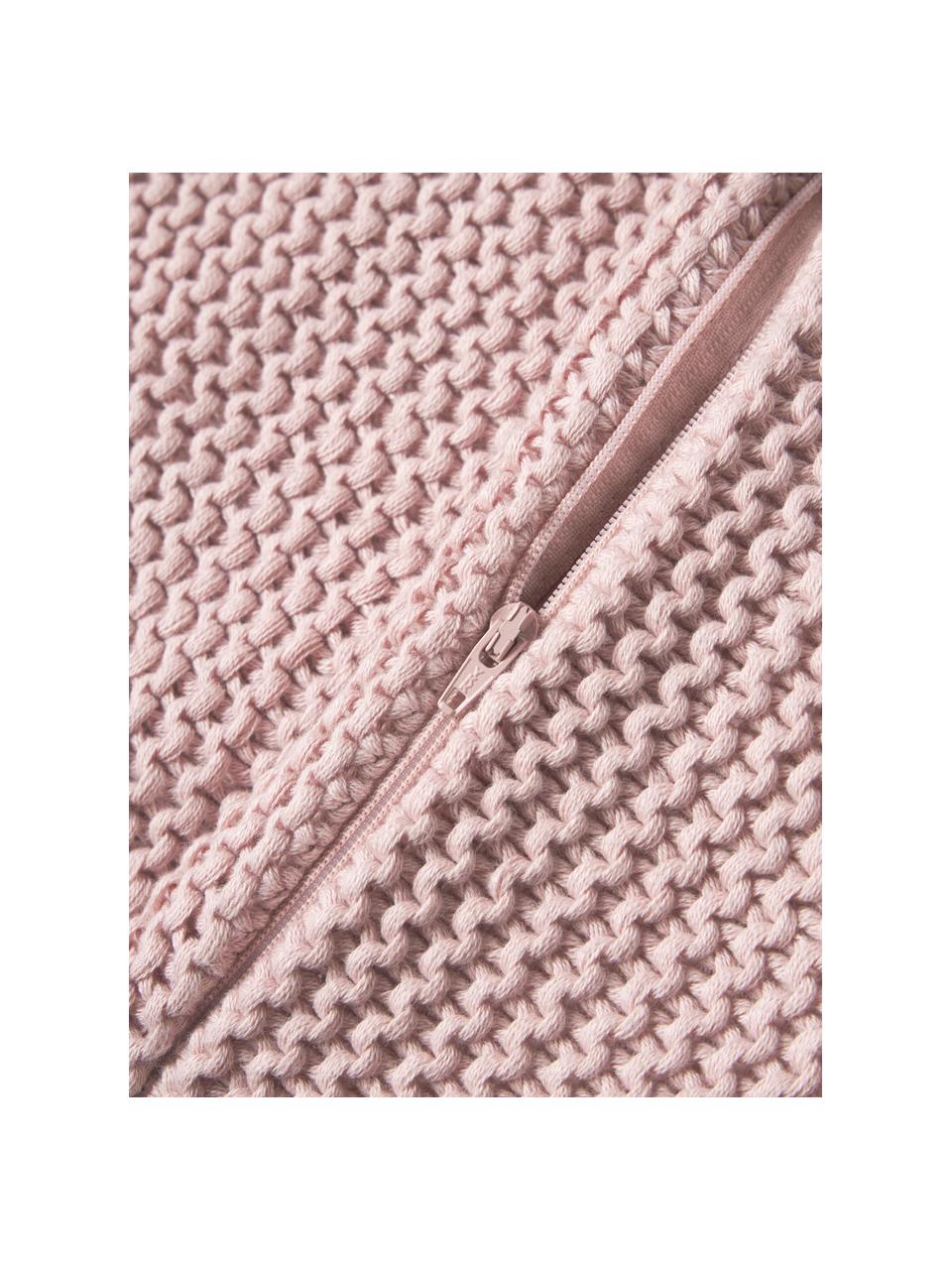 Housse de coussin en tricot de coton bio Adalyn, 100 % coton bio, certifié GOTS, Rose pâle, larg. 40 x long. 40 cm