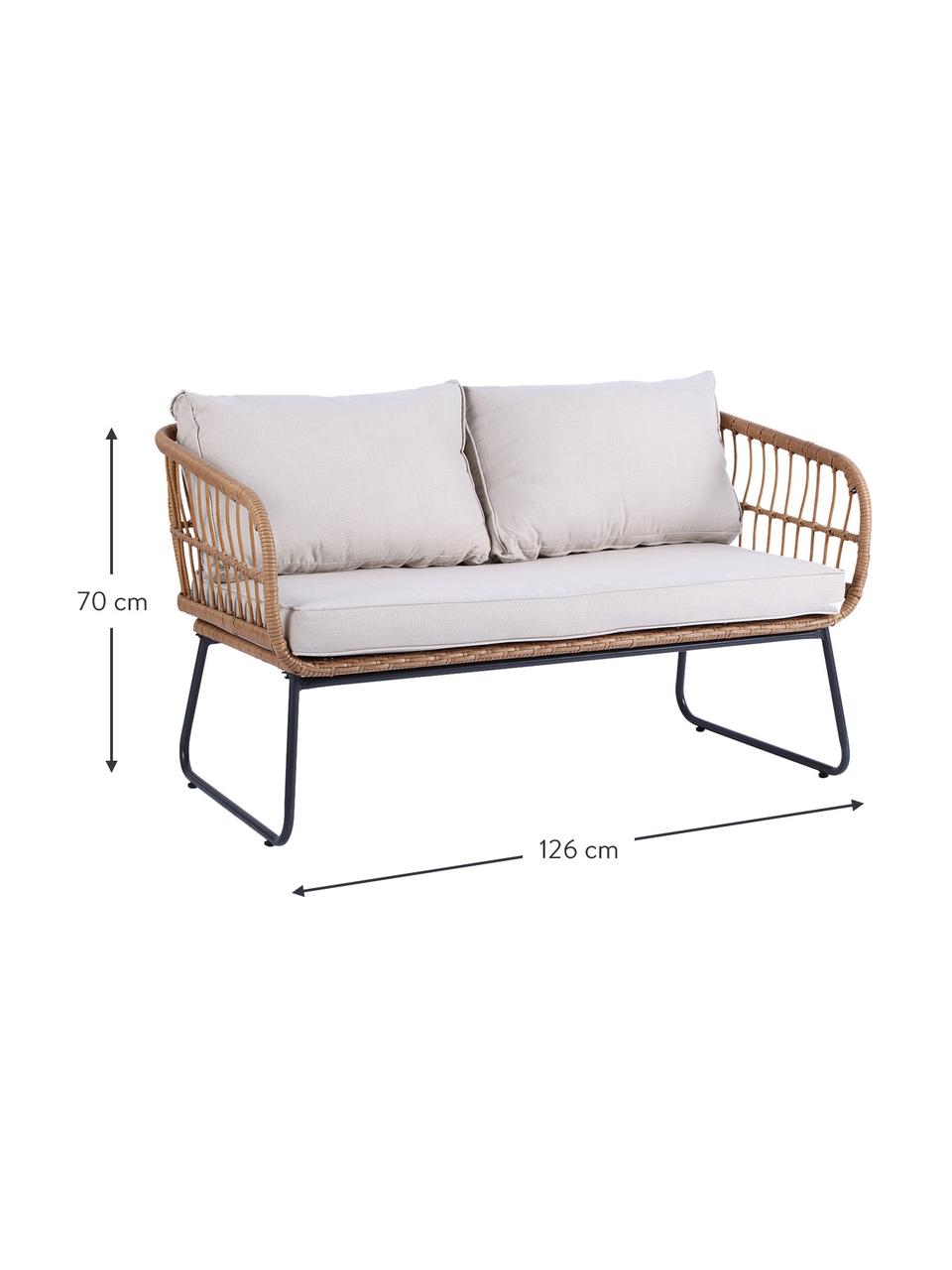 Sofá para exterior Le Bonom Vistdal, Tapizado: 100% poliéster, Patas: acero con pintura en polv, Tejido beige, ratán, An 126 x F 70 cm