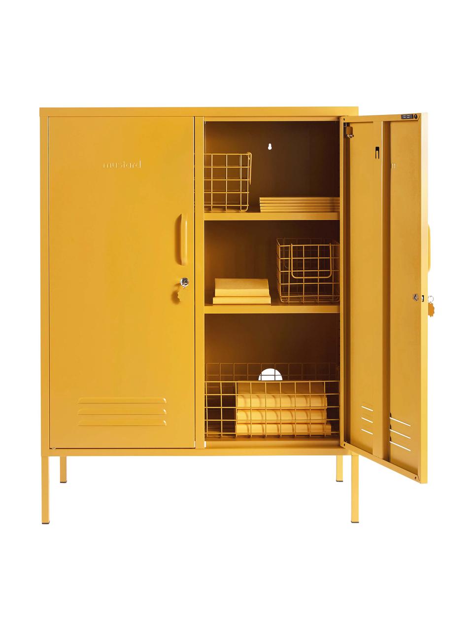 Rangement en métal Midi, Acier, revêtement par poudre, Jaune moutarde, larg. 85 x haut. 111 cm
